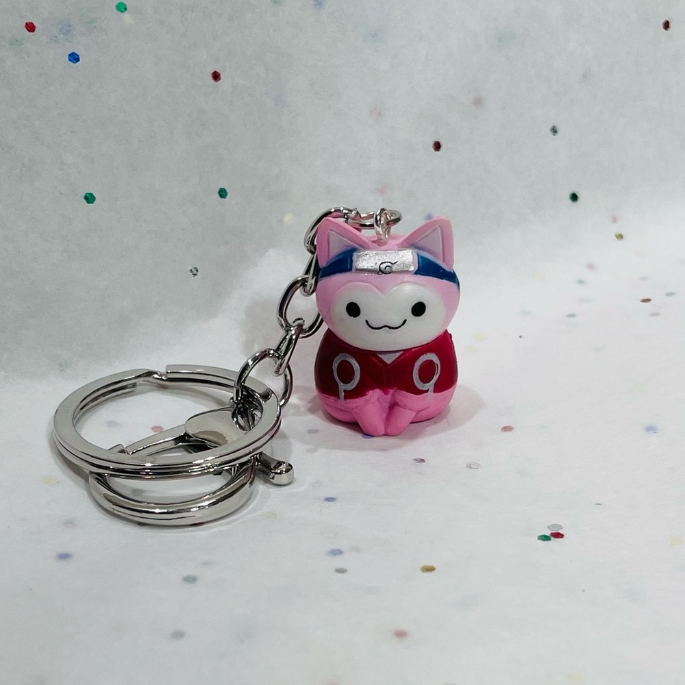 Sakura Ninja Shinobi Kitty with silver Keychain or zipper charm